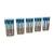 Set of five vintage mid-century modern highball glasses featuring a bold geometric pattern in shades of blue with metallic...