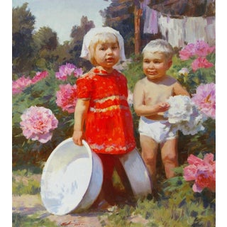 Soviet Children Portraits Oil Painting Original Ukrainian Artist Polyakov S. 90-85 For Sale