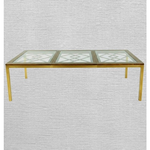 Wood 1980s Vintage Mastercraft Style Huge Fretwork Brass Glass Dark Wood Extension Dining Room Table For Sale - Image 7 of 17