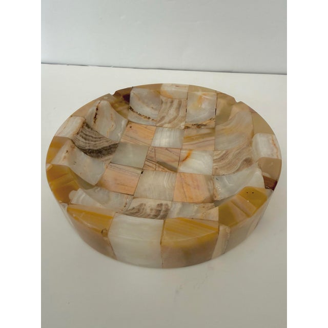 Tan Large Vintage Onyx Checkerboard Pattern Ashtray Catchall For Sale - Image 8 of 10