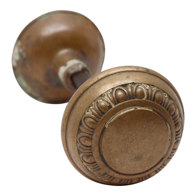 Vintage Concentric Brass Egg & Dart Entry Door Knobs For Sale