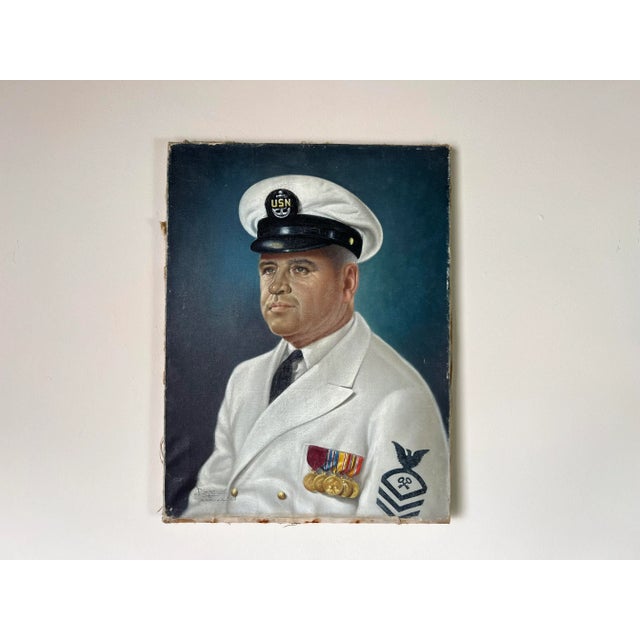 Vintage Oil Portrait Painting of a Naval Officer, Signed For Sale - Image 13 of 13