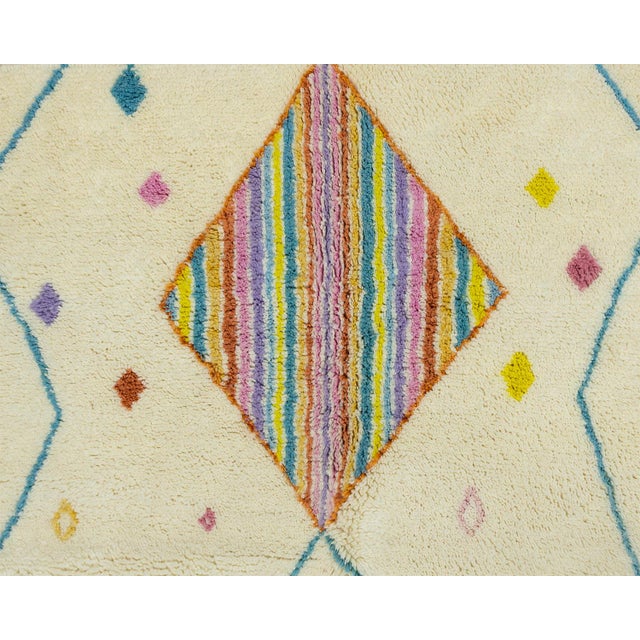 Ivory Multicolor Hand-Knotted Moroccan Wool Rug | 8'2" X 5'1" | One of a Kind For Sale - Image 8 of 8