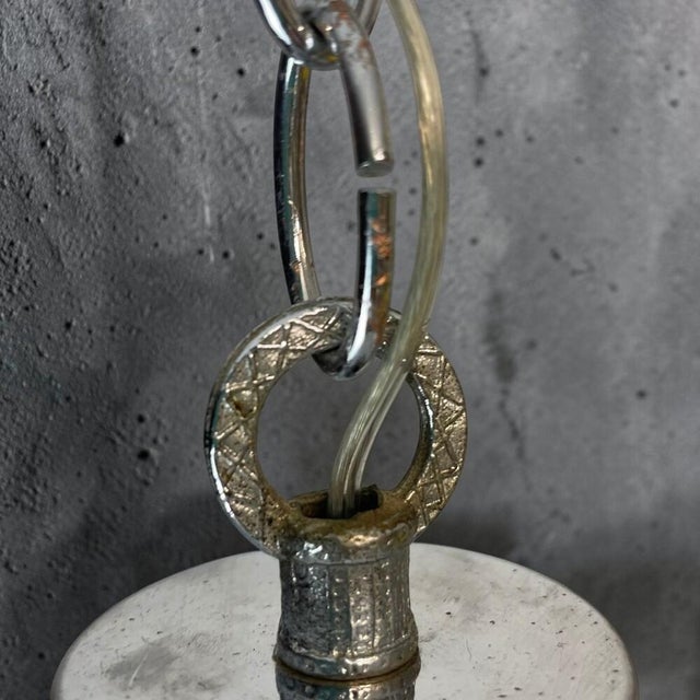 Space Age Chandelier in Chromed Metal with 4 White Opaline Glass Globes, 1970s For Sale - Image 10 of 12