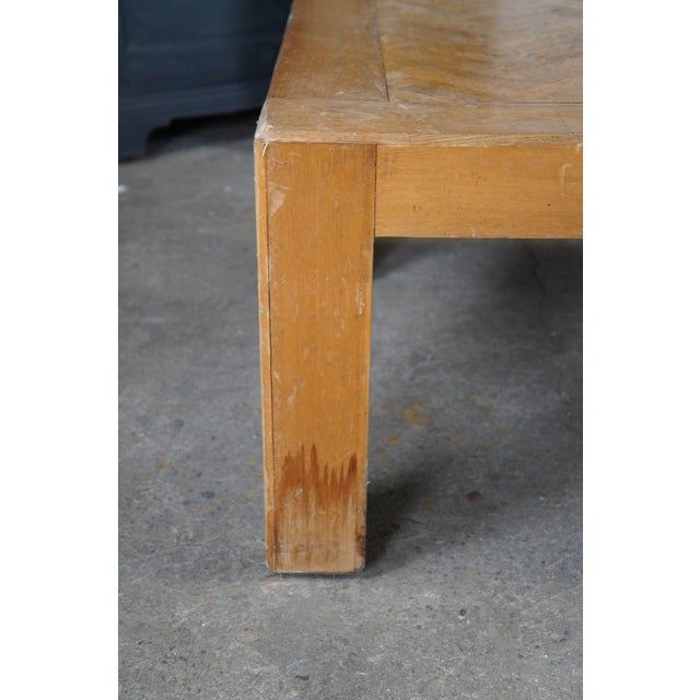 1970s Mid Century Modern Parsons Style Oak Herringbone Coffee Cocktail Table 58" For Sale - Image 10 of 13