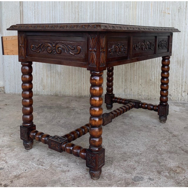 Baroque 20th Century Spanish Baroque Style Oak Library Table For Sale - Image 3 of 12