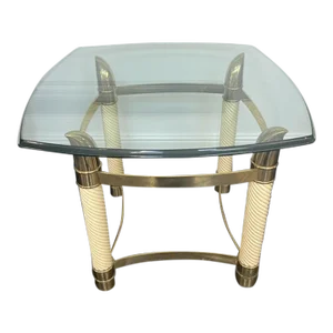 1970s Faux Elephant Tusk Side Table in Brass and Faux Horn by Tommaso Barbi