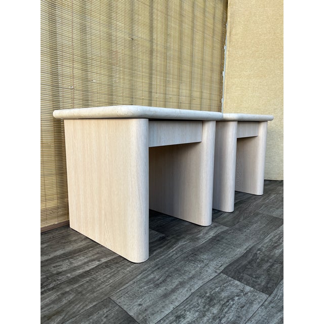 A Pair of Postmodern Custom-Made, Bull-Nose Marble Top Nightstands. Circa 1990s For Sale - Image 9 of 18