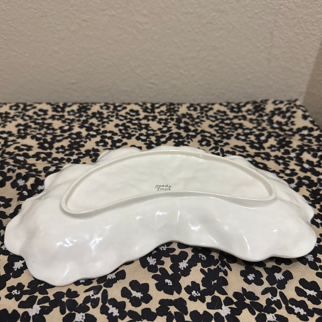 1980s Vintage Spode Savoy White Crescent Plate or Trinket Tray Embossed Cabbage Leaf England For Sale - Image 5 of 6
