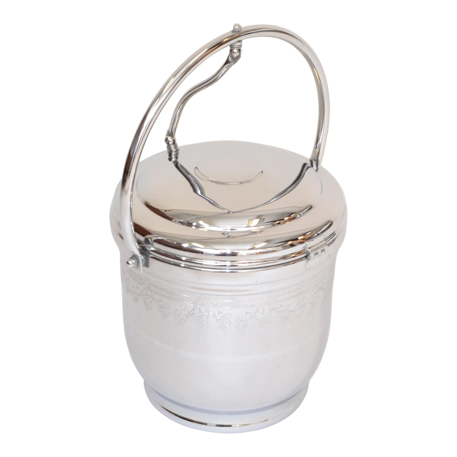 1950s Vintage Chrome Ice Bucket by United Hinged Lid Pyrex Glass Liner