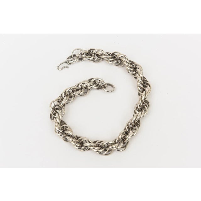 Metal Vintage Sterling Silver Italian Hallmarked Twisted Chain Link Sculptural Collar Necklace For Sale - Image 7 of 12