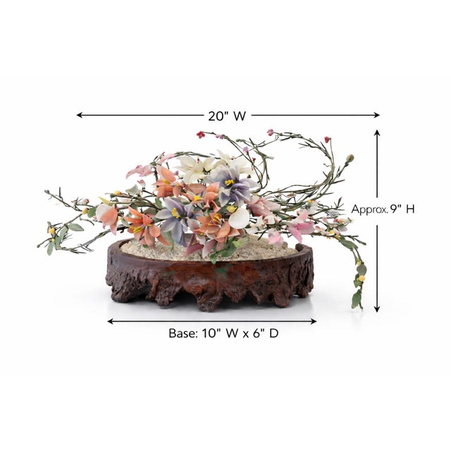 Late 20th Century Vintage Chinese Hardstone-Style Floral Centerpiece on Carved Root-Form Base – 20” Wide For Sale - Image 5 of 7