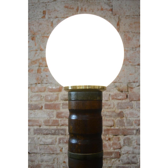 Metal Art Deco Floor Lamp in Walnut, Brass and Milk Opaline Glass, Czech, 1930s For Sale - Image 7 of 12