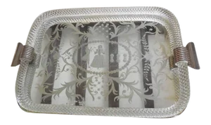 1950 Murano Twisted Rope Mirror Vanity Tray Courting Scene