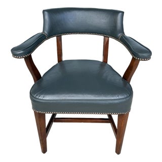 Vintage Blue Leather Office Chair With Nailhead Trim For Sale