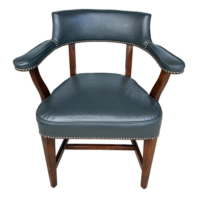 Vintage Blue Leather Office Chair With Nailhead Trim For Sale