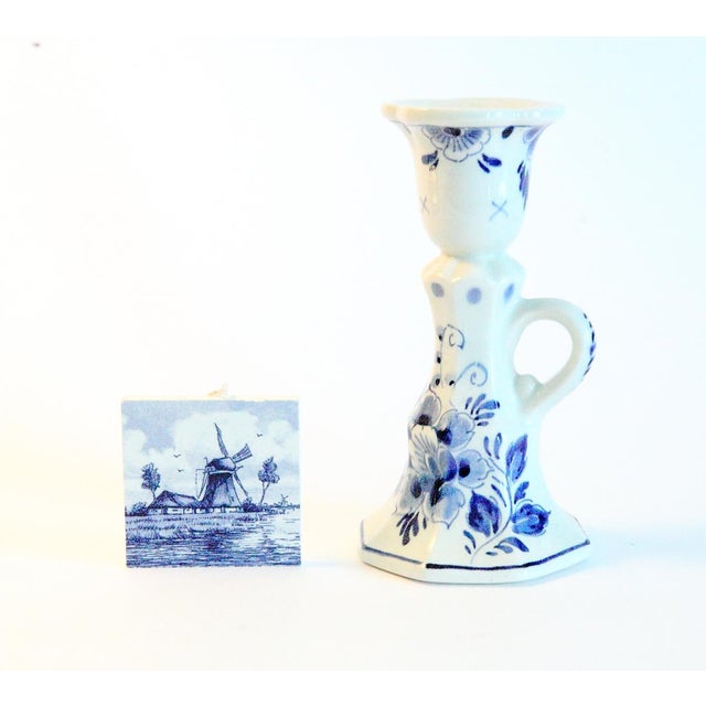 Dutch Blue White Candle Holder Ceramic Tile A Pair Chairish