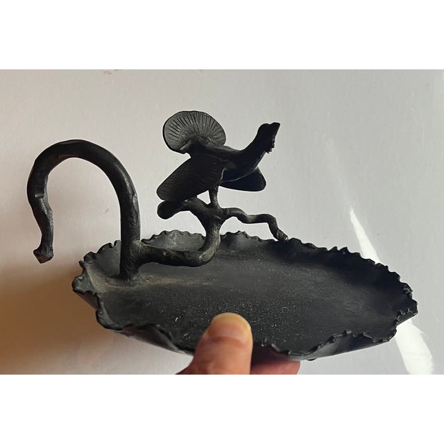 Antique Early 20th Century American Arts & Crafts Bronzed Iron Turkey Bird Card Tray For Sale - Image 14 of 15