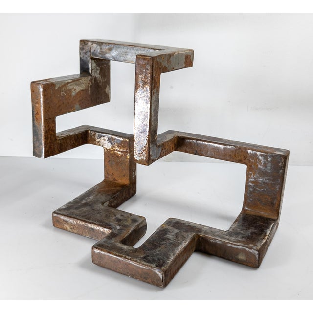 Mid 20th Century Mid-Century Modern Abstract Brutalist Geometric Steel Sculpture, Unsigned For Sale - Image 5 of 10