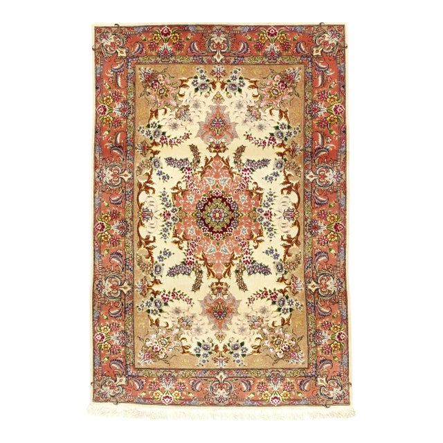 Extremely Fine Vintage Persian Tabriz Wool and Silk Rug 3'4" X 5’2” For Sale