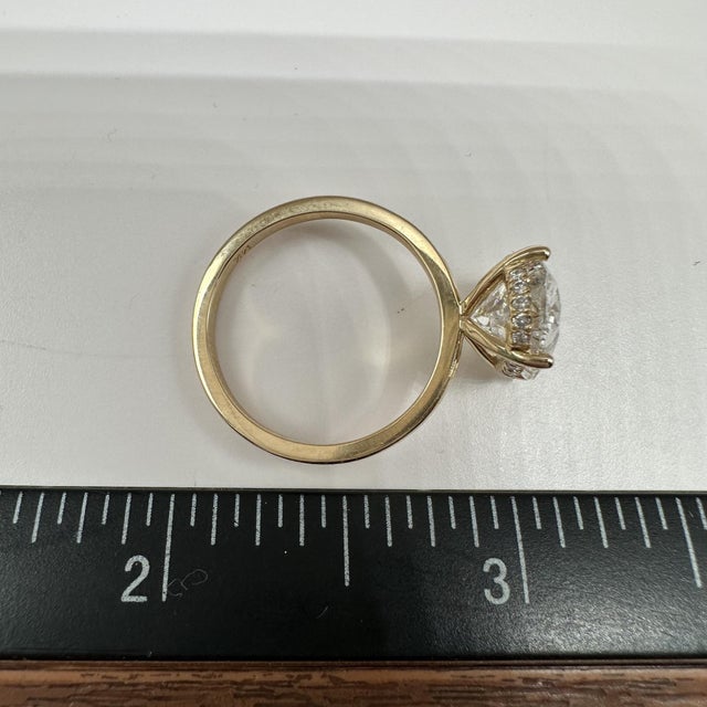 Metal Oval Lab Grown Diamond Hidden Halo Engagement Ring in 14kt Gold - 4.12 CTW Igi, Size 7 For Sale - Image 7 of 7