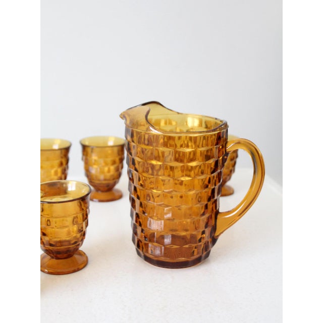 Vintage Amber Glass Pitcher and Tumbler Set For Sale - Image 6 of 12