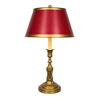 Neoclassical Solid Brass Table Lamp With Red Shade For Sale