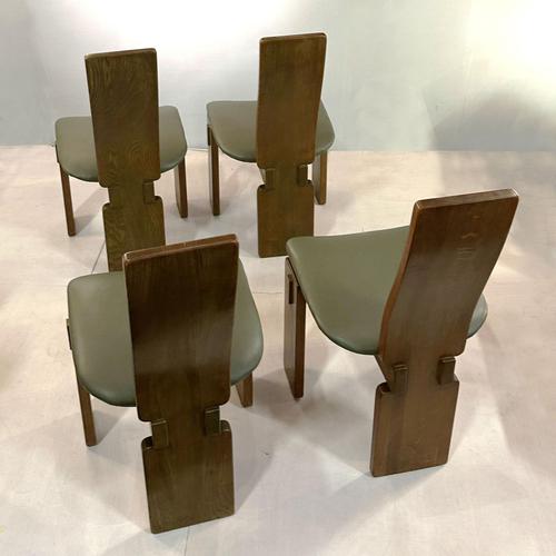 Vintage Sculptural High-Back Dining Chairs in Oak, 1970s, Set of 4 For Sale - Image 3 of 18