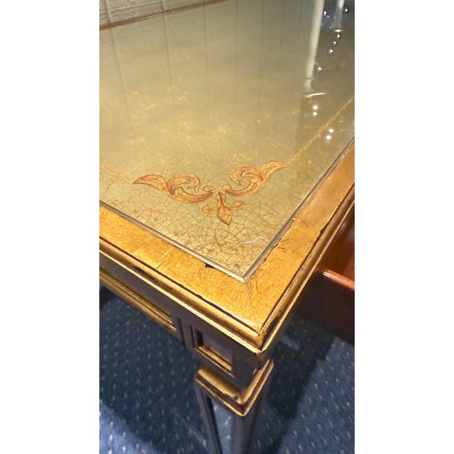 Theodore Alexander Italian-Inspired Distressed Gold Leaf Writing Desk With Antiqued Mirror – Art Deco For Sale - Image 9 of 12