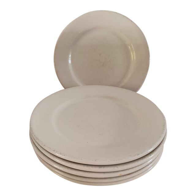 Vintage Buffalo China White Dinner Plates - Set of 6 For Sale