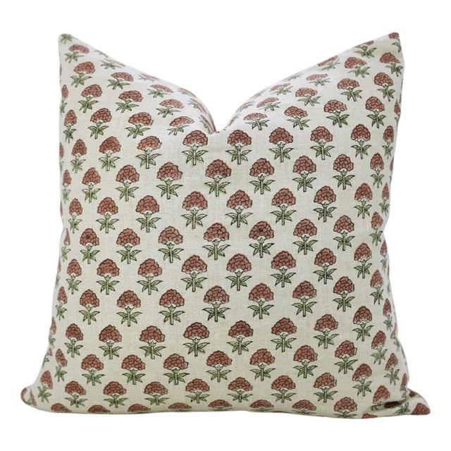 Fabdivine Handmade Block Print Pure Linen Pillow Covers 20x20 Inches – Strawberry Floral Cushion For Sale