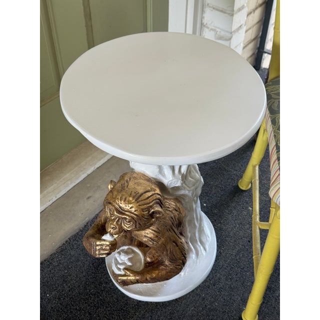 White Late 20th Century Palm Beach Regency White Lacquered Parcel Gilt Monkey Side Table - Newly Painted For Sale - Image 8 of 14