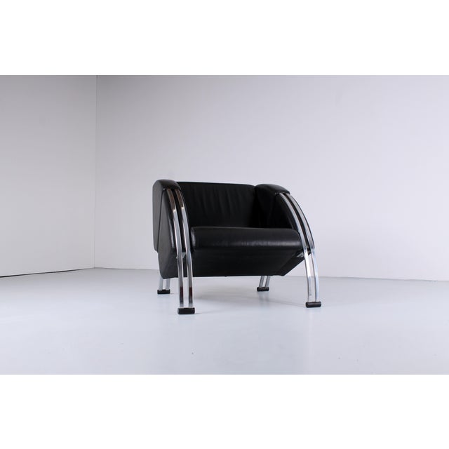 Postmodern Black and Chrome Leather Easy Chair by Young, 1980s For Sale - Image 11 of 18