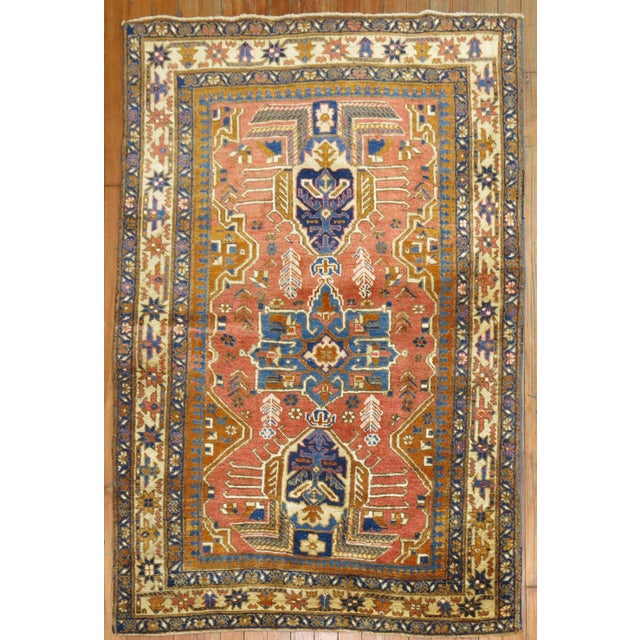 Mid 20th Century Persian Heriz Measures: 3'4'' x 4'9'' Heriz carpets are beloved for their versatility. Their geometry...