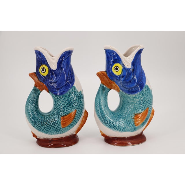 Antique Portuguese Palissy Ware Set of Two Gurgle Jugs, Pitcher, Earthenware For Sale - Image 11 of 18