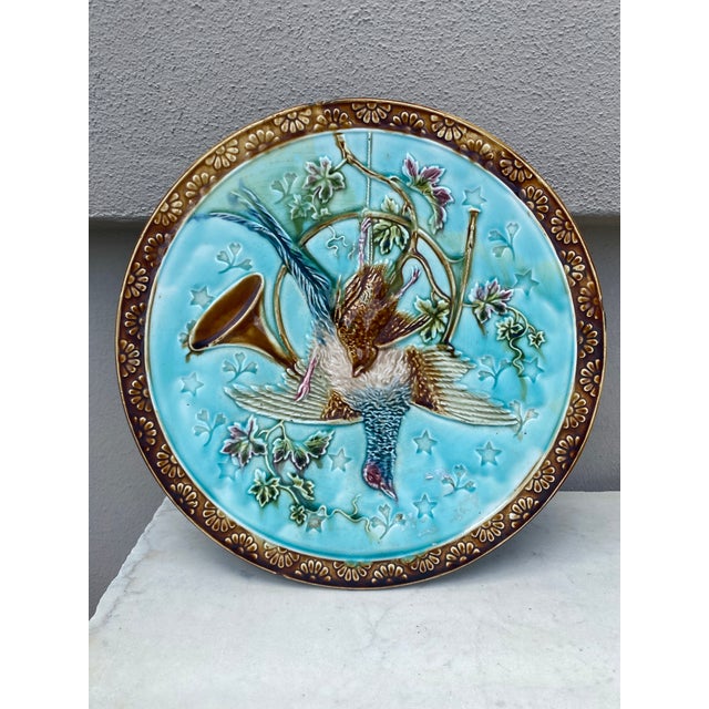 French Country 19th Century Majolica Hunting Trophies Platters Onnaing-A Pair For Sale - Image 3 of 7