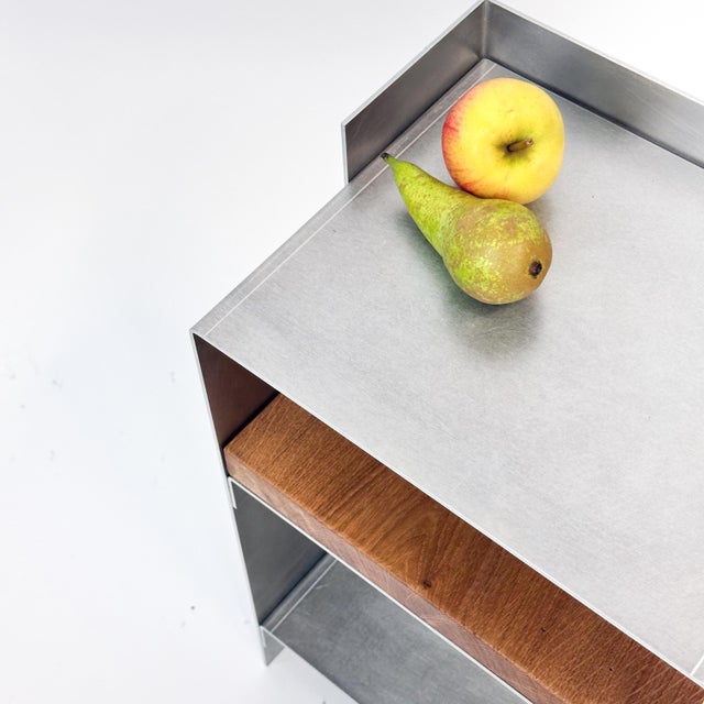 Matted Aluminium and Oak Wood Side Table by case studios For Sale - Image 9 of 12