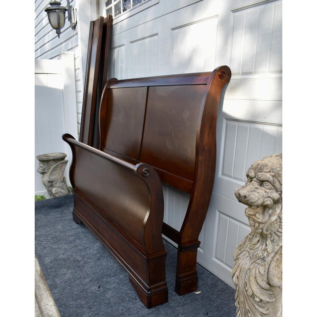 Cherry Wood Sleigh Bed Louis Philippe Style Frame Full Size For Sale - Image 14 of 16