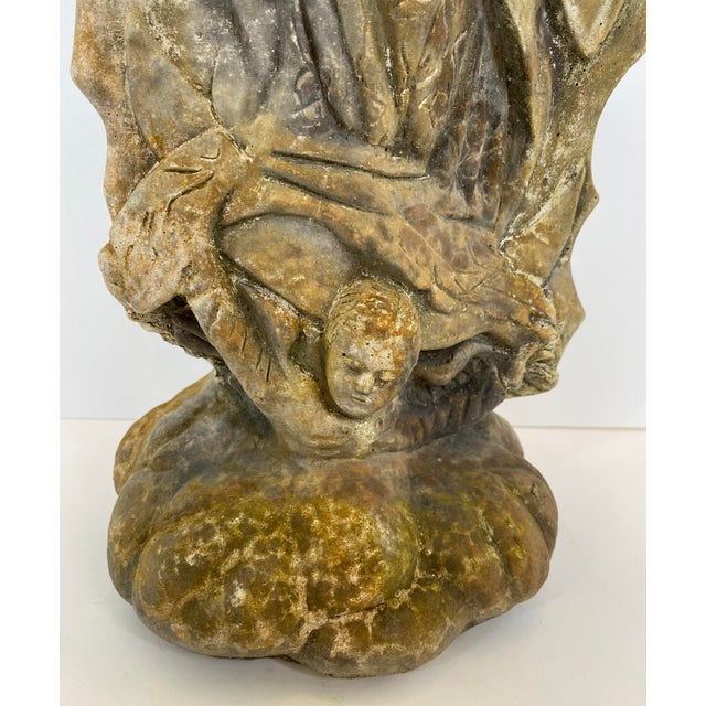 French French Madonna & Child Cast Stone Garden Sculpture, Devotional Figure W/Serpent For Sale - Image 3 of 9