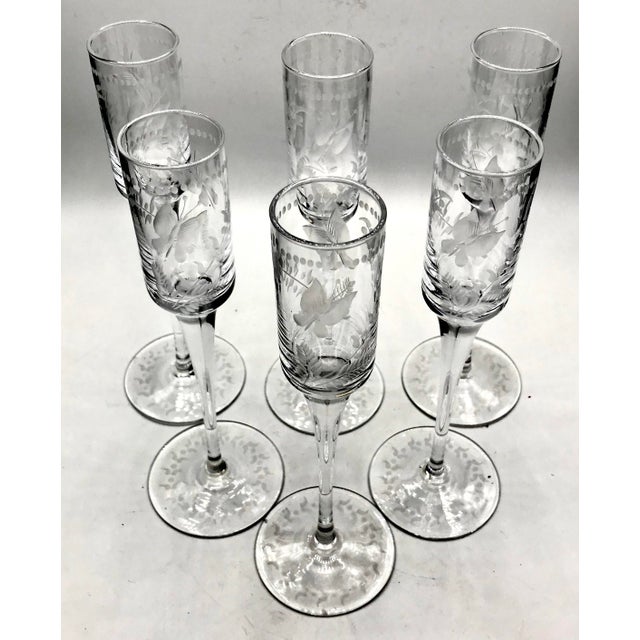 Stunning 19th Century hand cut and blown crystal tall cordial glasses. Very rare. Butterfly theme. Serious collectors.