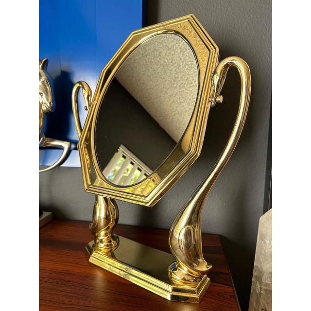 Art Nouveau Style Brass Vanity Mirror With Swan Motif For Sale - Image 10 of 12