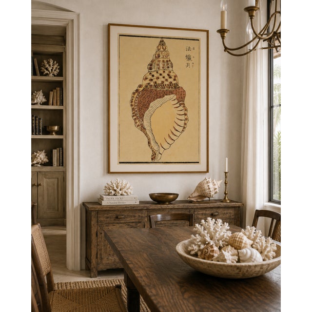 Vintage Japanese Shell, Woodblock Print Reproduction, 40" X 60" For Sale - Image 11 of 12