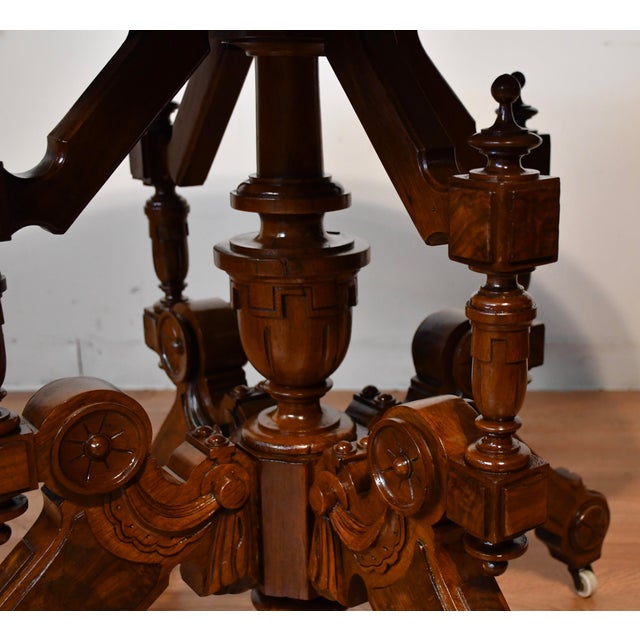 1880s Antique Victorian Renaissance Revival Walnut & Marble Top Center Table For Sale - Image 17 of 18