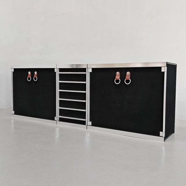 Sideboard in Fabric, Leather, Marble and Metal attributed to Guido Faleschini for I4 Mariani Hermes, 1970s, in Very Good...