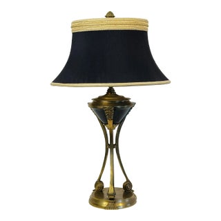 1980s Chelsea House Brass & Black Marble Art Deco Style Table Lamp For Sale