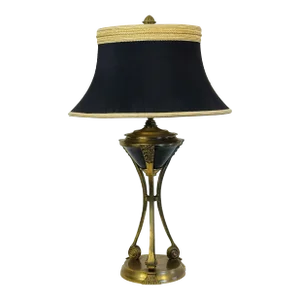 1980s Chelsea House Brass & Black Marble Art Deco Style Table Lamp