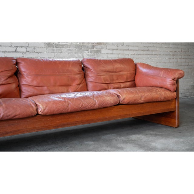 A. Mikael Laursen Vintage Danish Cognac Leather and Teak Sofa Attributed to Mikael Laursen For Sale - Image 4 of 18