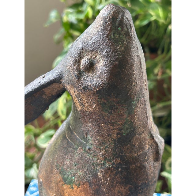 Mid-Century Japanese Cast Iron Rabbit Okimono Sculpture With Verdigris Patina on Display Base For Sale In New Orleans - Image 6 of 10