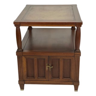 Vintage Mid-Century Traditional Wood Side Table With Cabinet Storage, C. 1960 For Sale