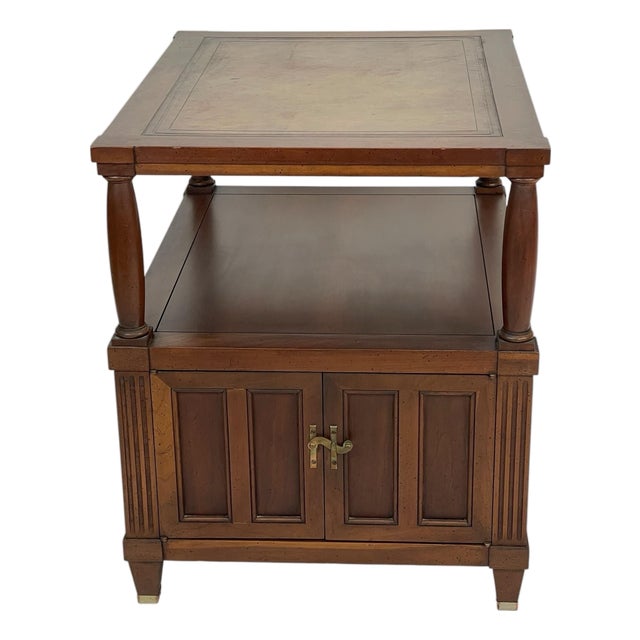 Vintage Mid-Century Traditional Wood Side Table With Cabinet Storage, C. 1960 For Sale